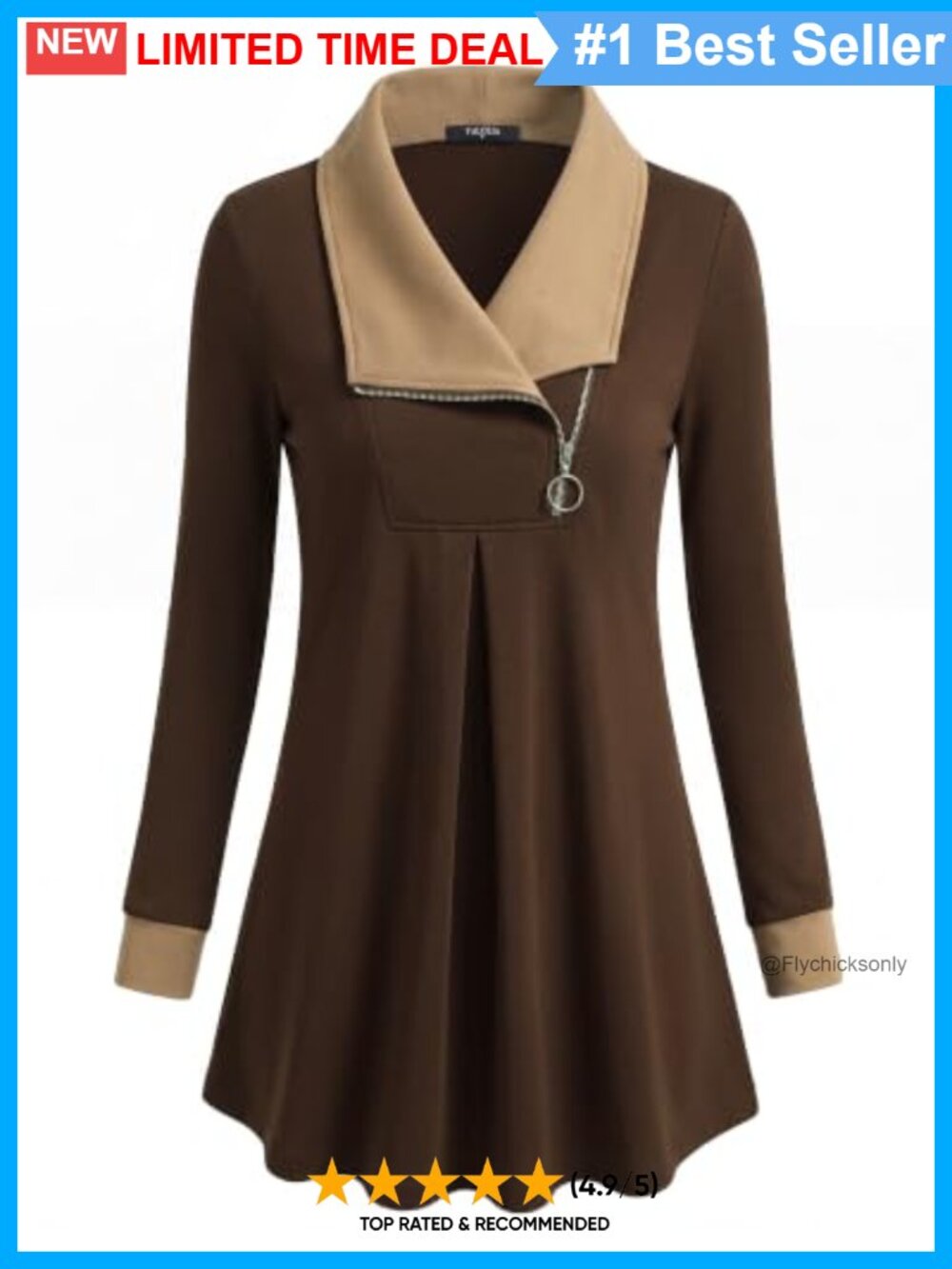 Women's Zip Up Tunic Sweatshirt Long Sleeve A-Line Pullover Casual Top